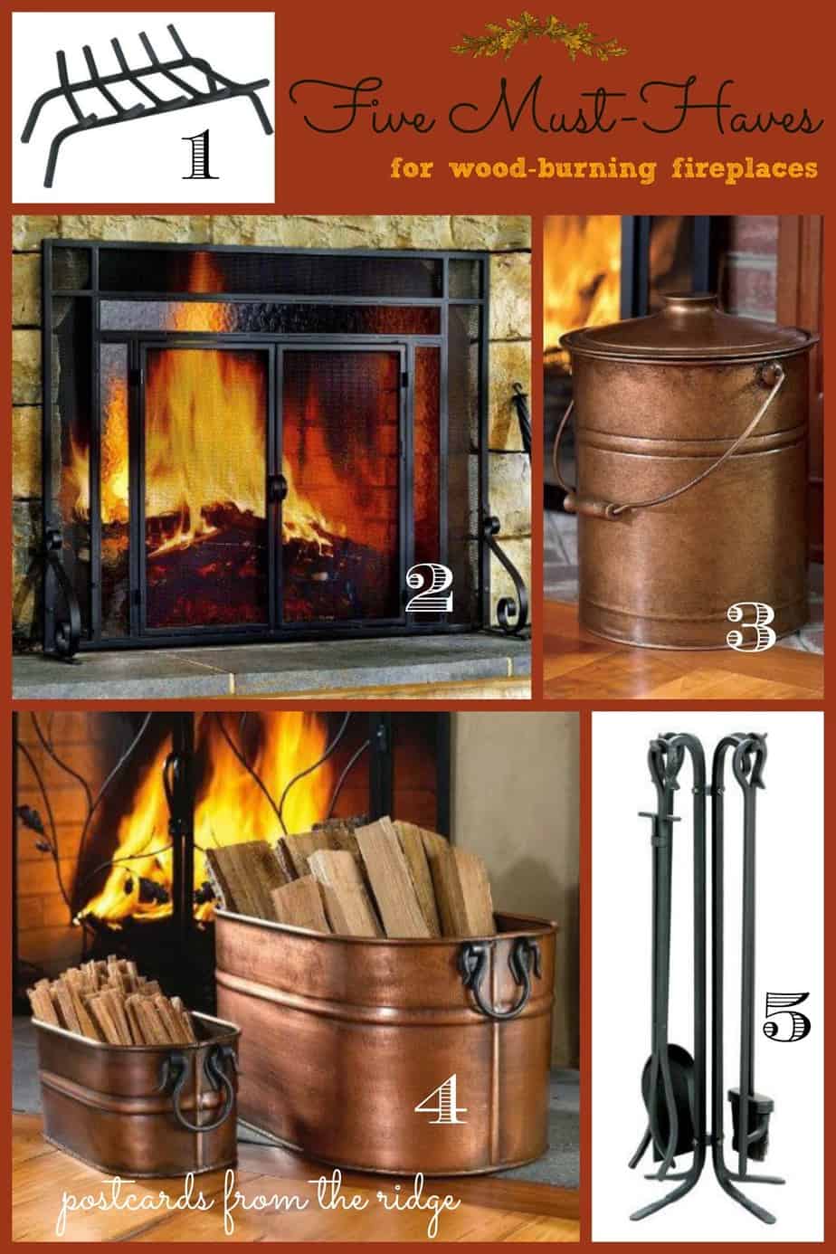 5 Essentials for your fireplace.  I love these!