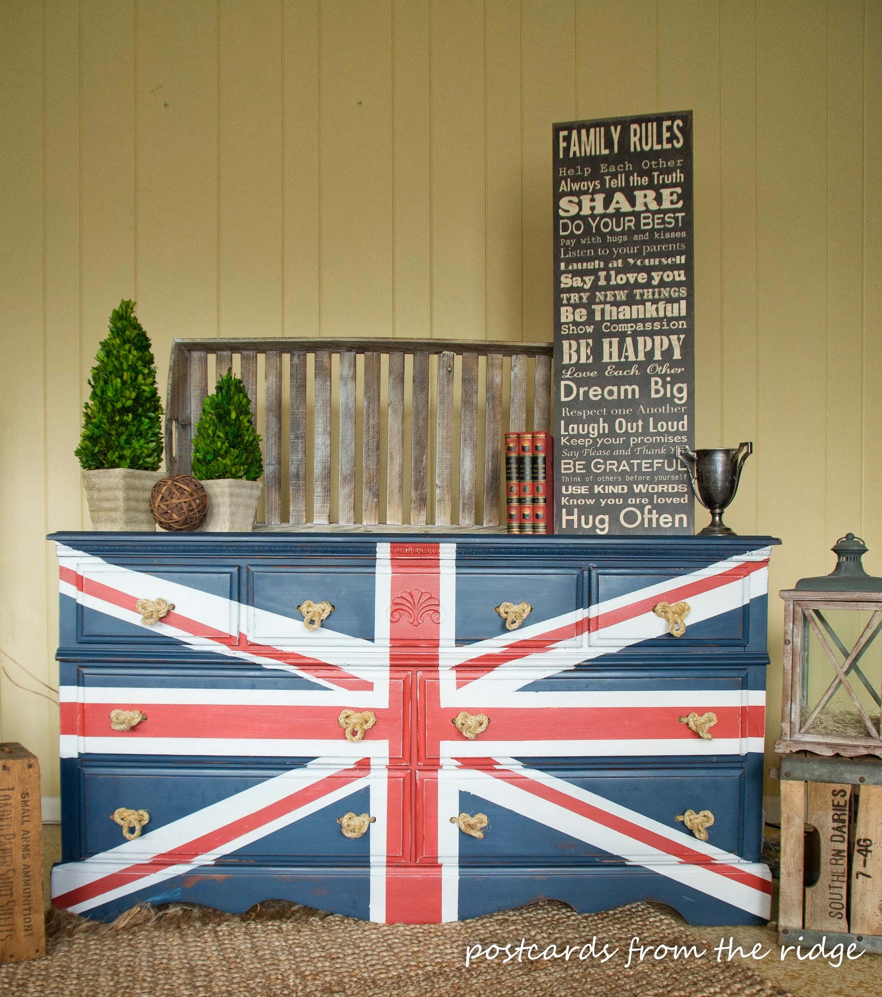 Union Jack Dresser with Handmade Rope Drawer Pulls