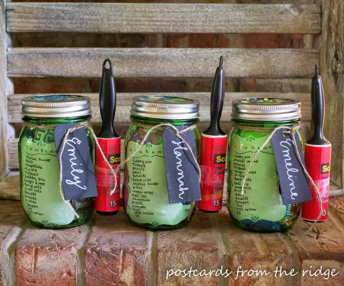 green mason jar survival kits