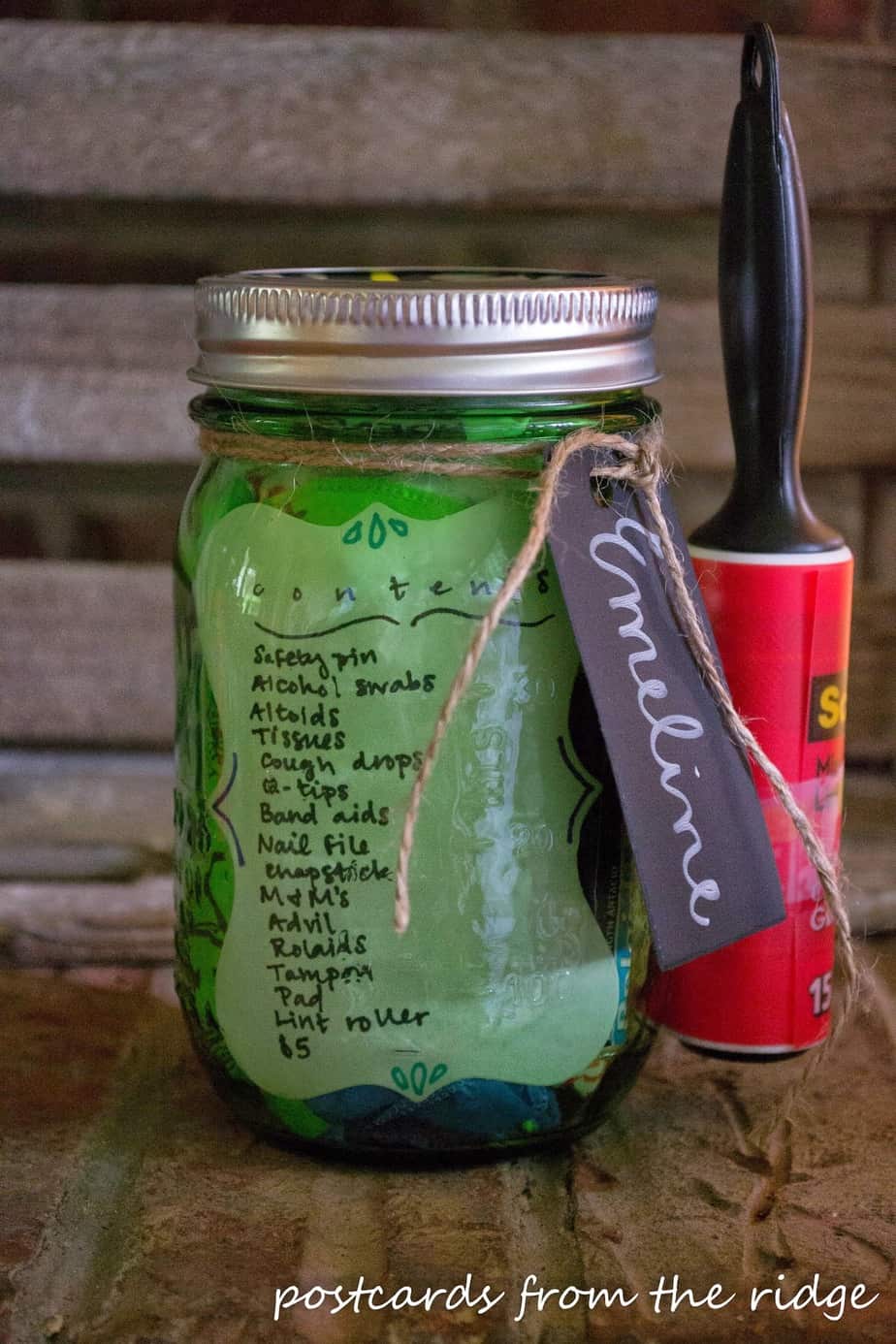 green mason jar survival kit for college