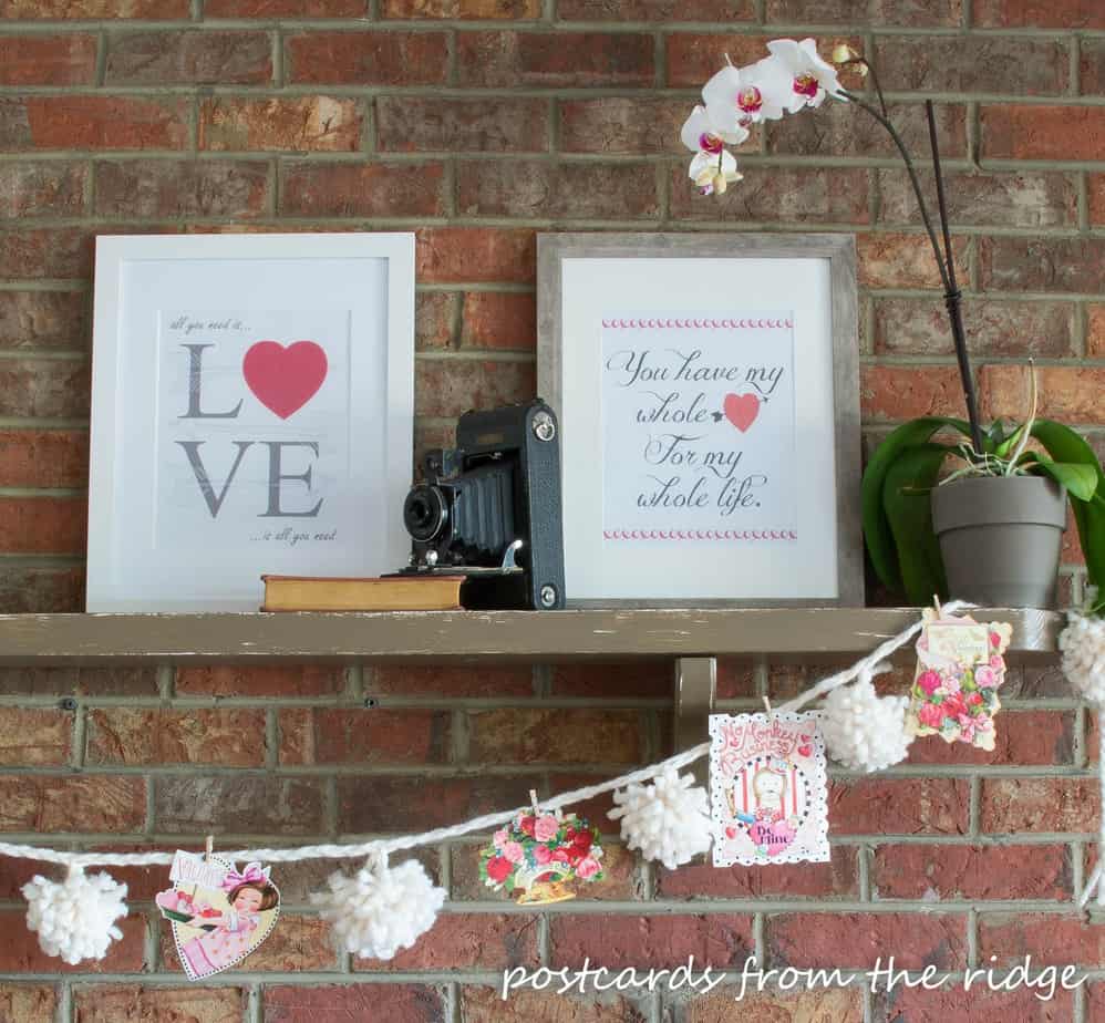 Valentine’s Mantel and Free Printable Art