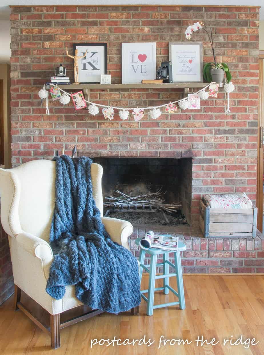 Valentine's mantel with free printable artwork. Postcards from the Ridge.