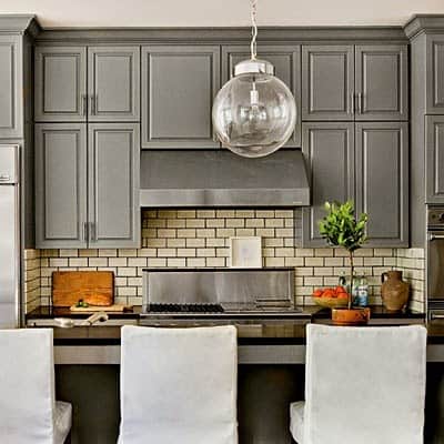 Kitchen cabinets painted with Benjamin Moore Chelsea Gray. 