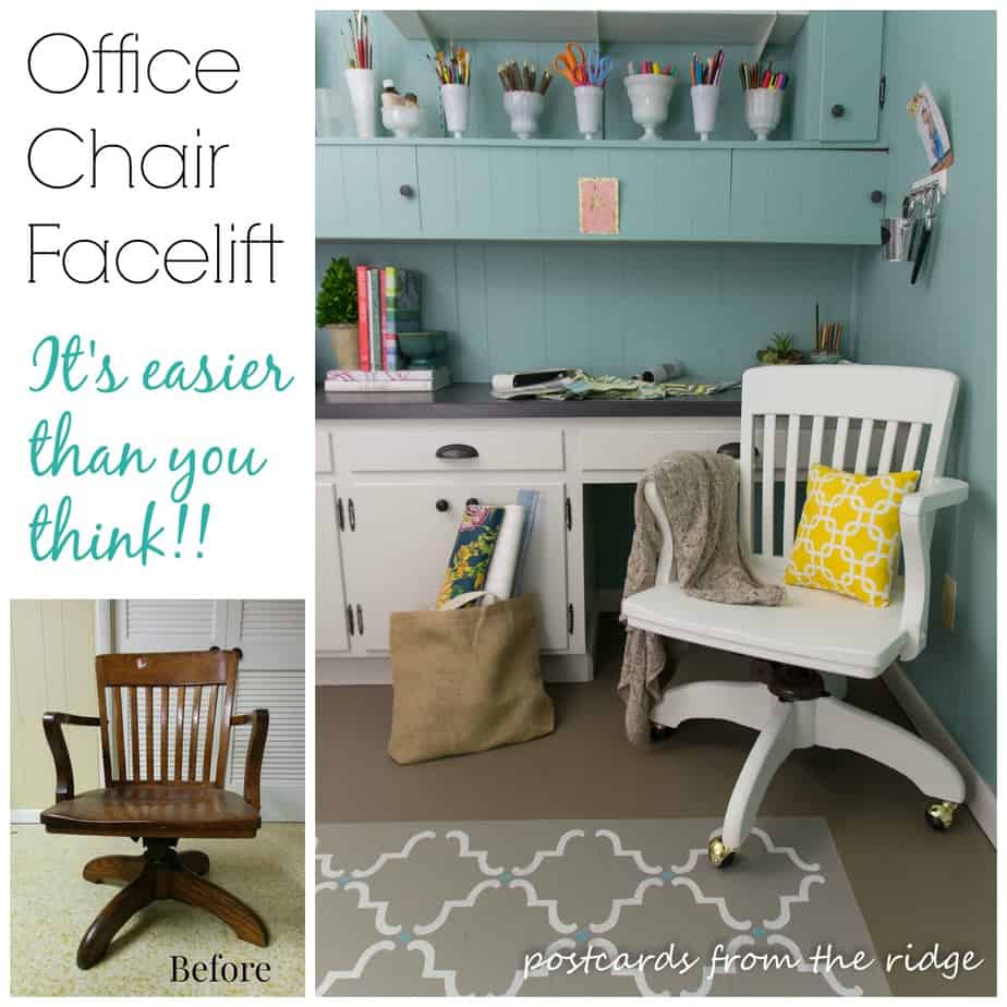 Simple facelift for a vintage swivel office chair. Anyone can do this! From Postcards from the Ridge.