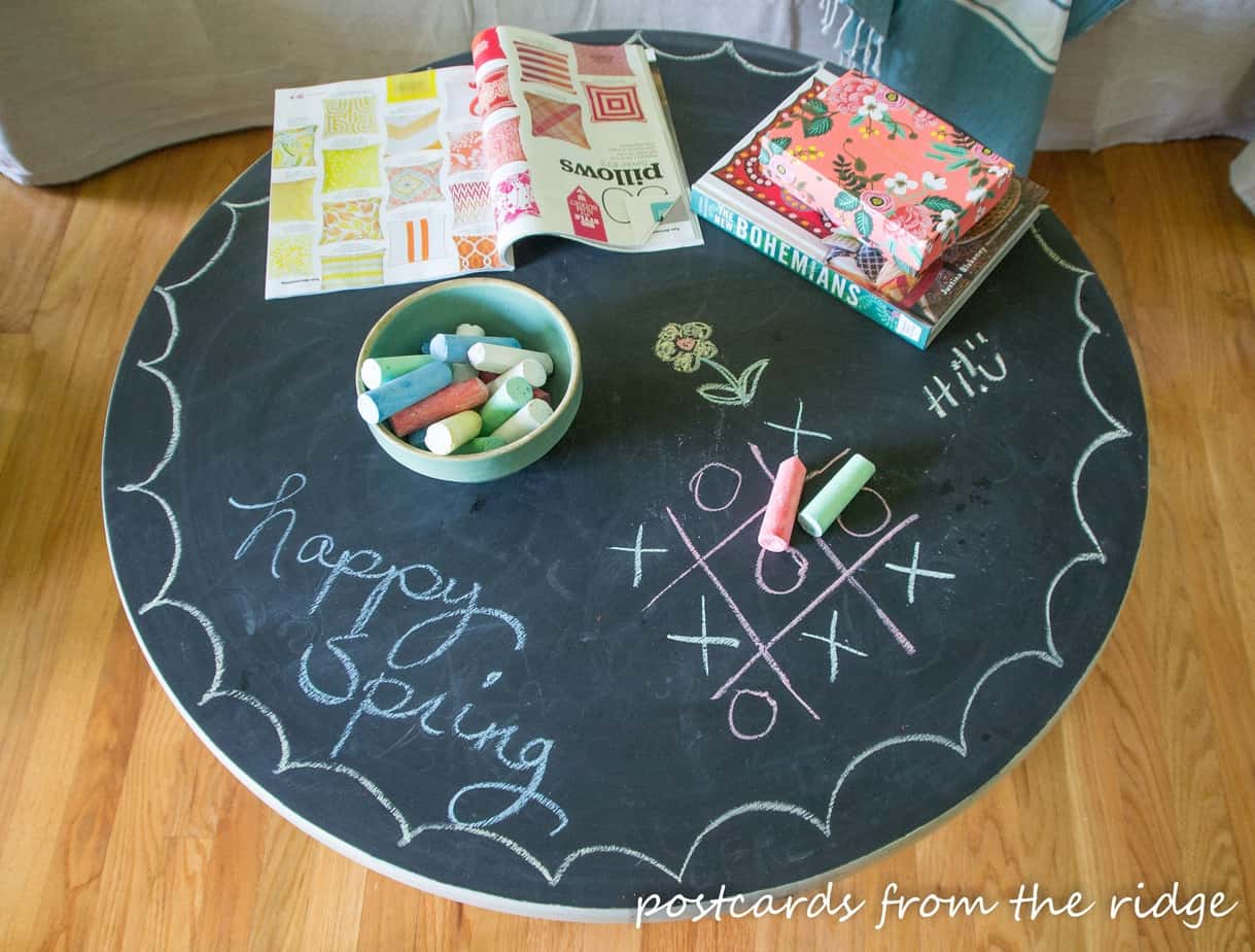 Pedestal Table with chalkboard painted top inspired by Pottery Barn