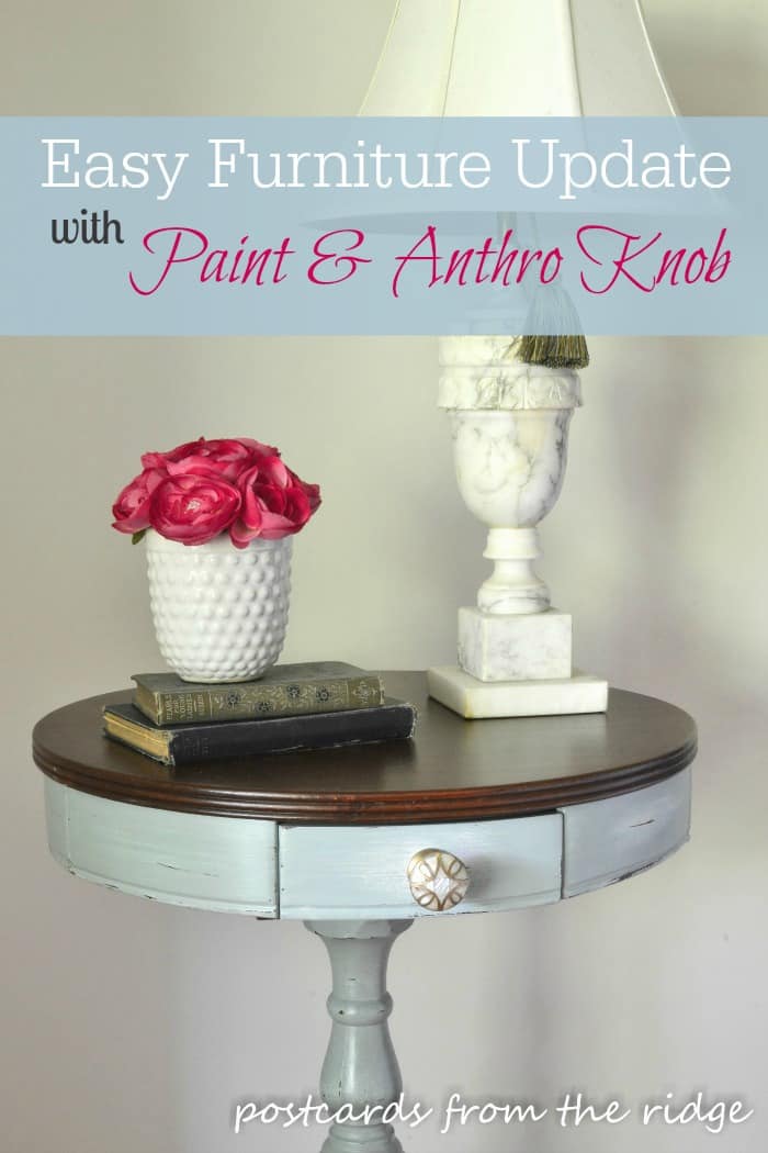 Drum Table Updated with Anthropologie Knob and Paint