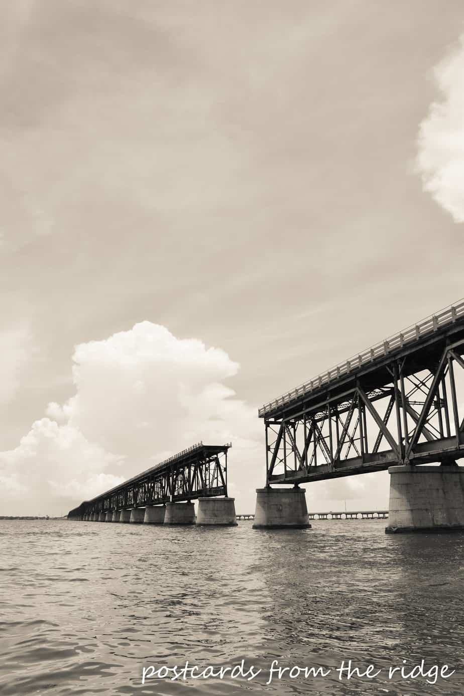 Bahai Honda Bridge in the Florida Keys, black and white