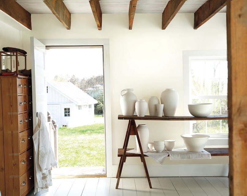 pottery studio with benjamin moore simply white walls