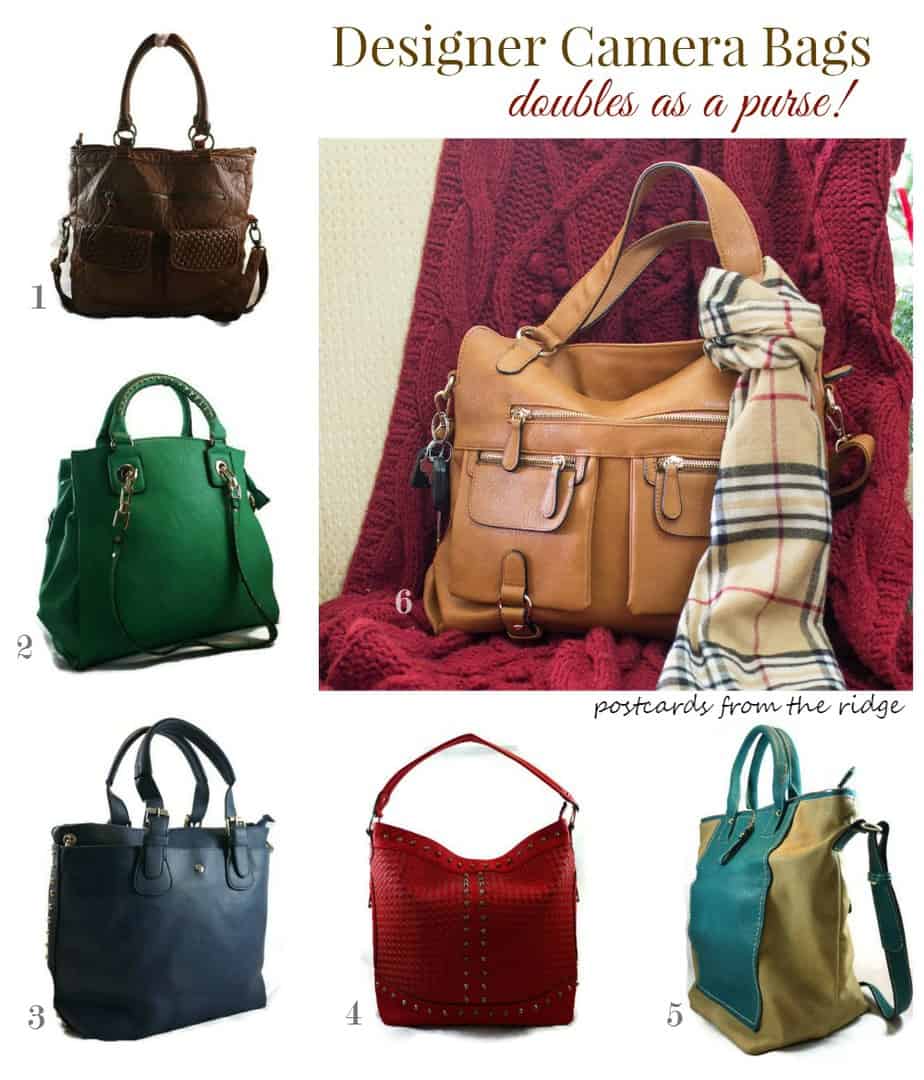 Variety of colors for designer camera bags. 