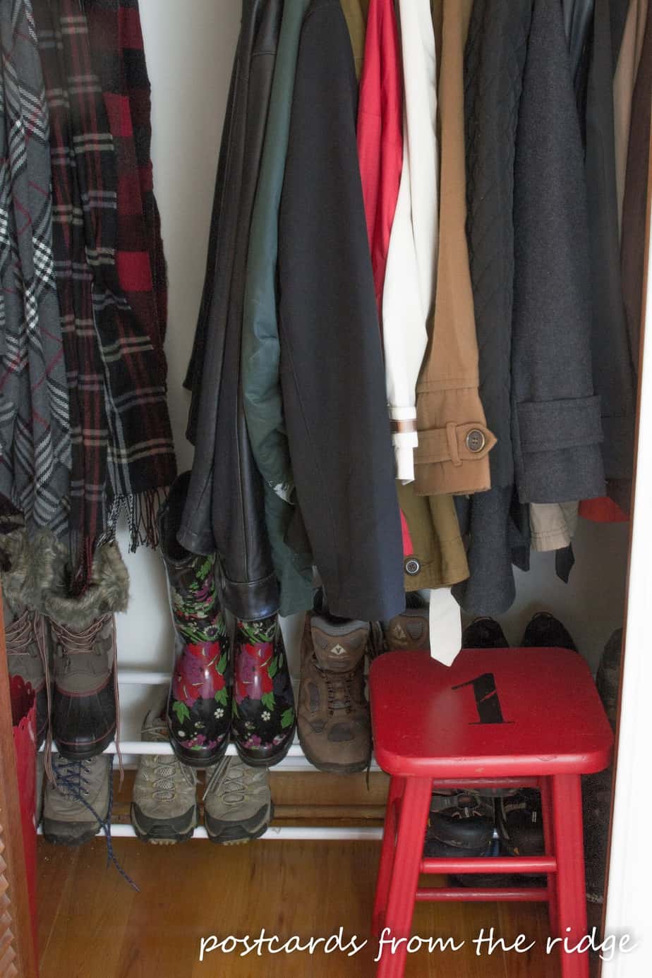 Add a stool to the coat closet. Lots of other great ideas here.