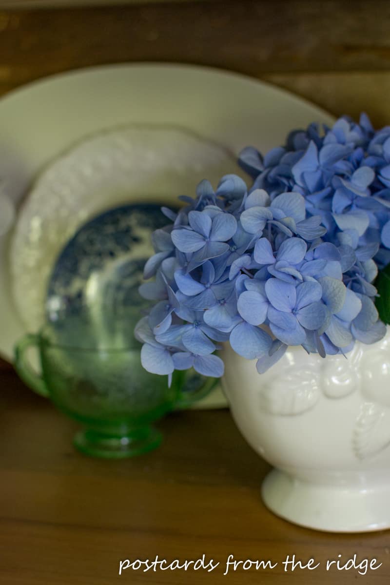 Blue Hydrangeas and White Ironstone for Summer