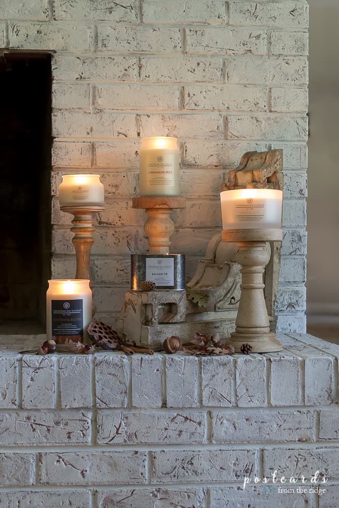 Fall candles on the hearth