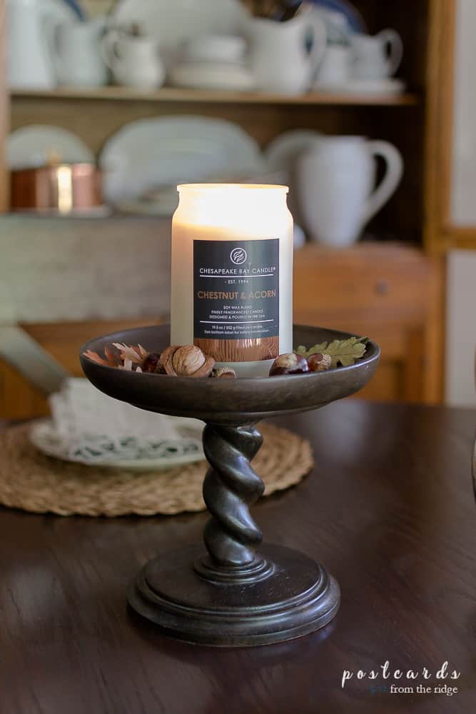 Chesapeake Bay Candle Chestnut and Acorn on a pedestal