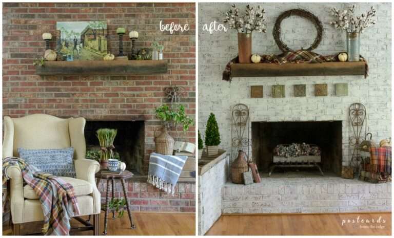 before and after painted brick fireplace