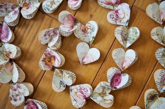  vintage paper heart garland