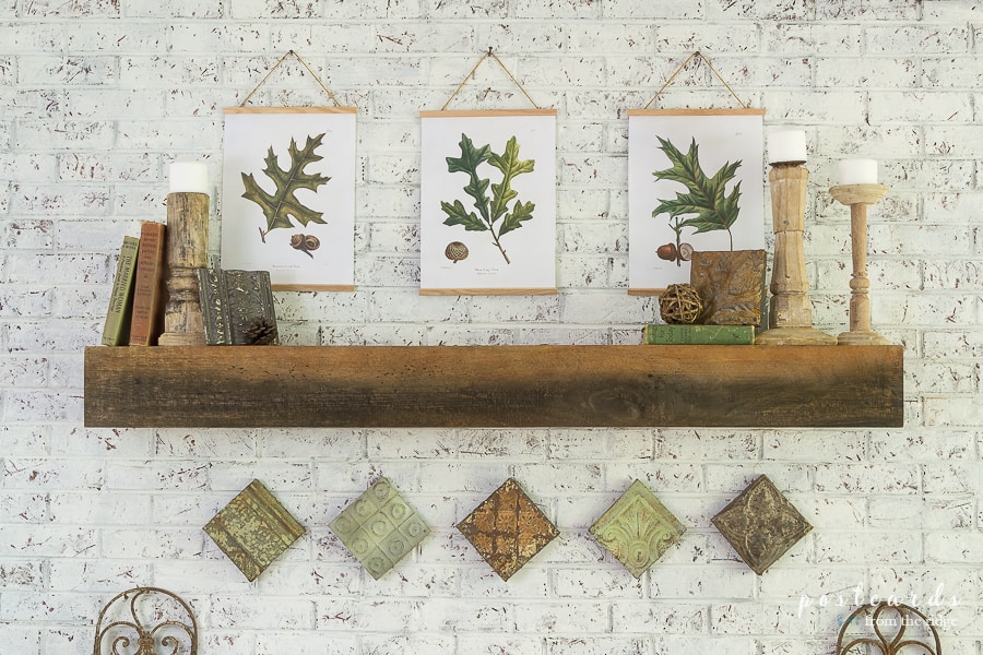 Rustic Green and Copper Fall Mantel with Free Vintage Oak Leaf Printables