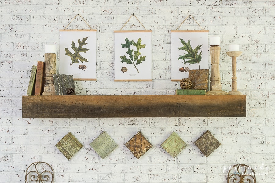 fall mantel with oak leaf printable art