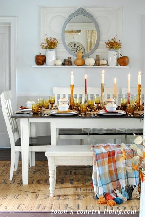 fall tablescape with traditional fall colors