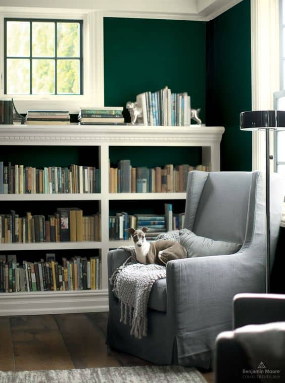 hunter green painted walls in classic study