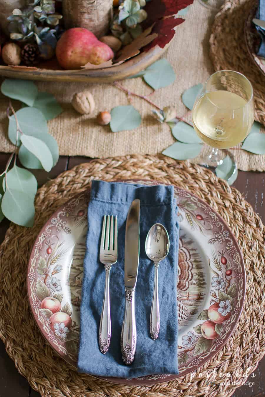 Thanksgiving place setting with vintage silver