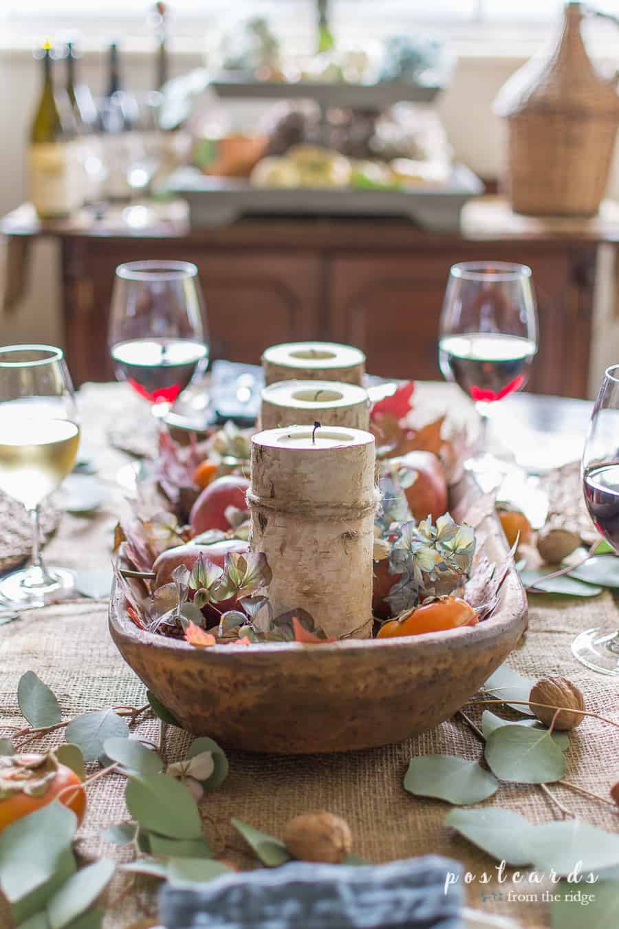 simple, natural, rustic Thanksgiving centerpiece