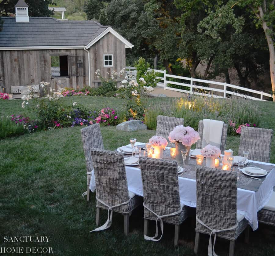 outdoor dining table and horse barn