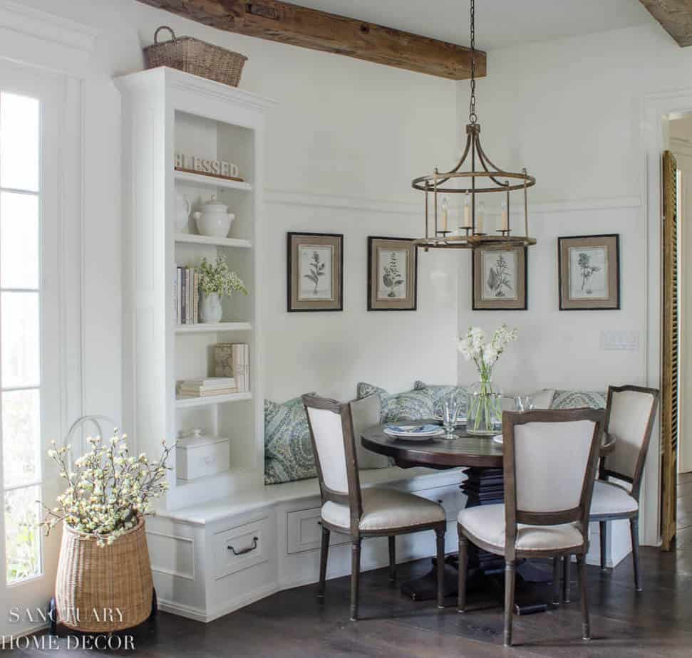 farmhouse breakfast nook with table and chairs