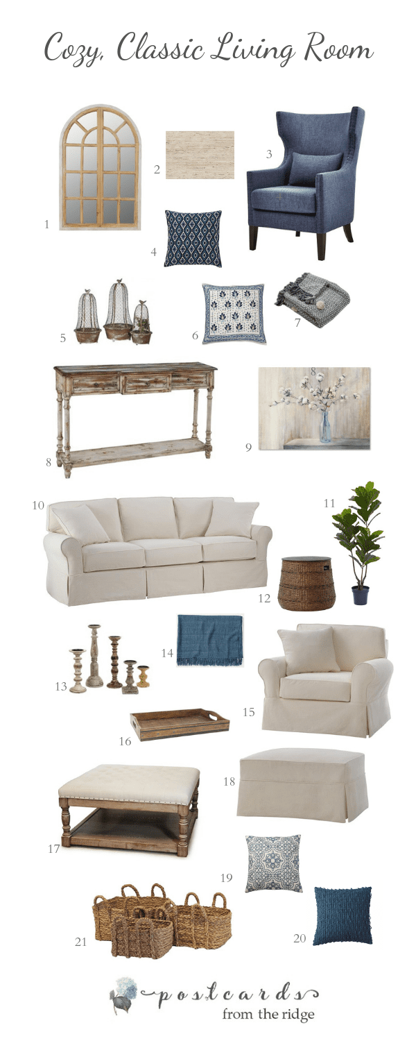 living room decor with slipcovered furniture and casual accents