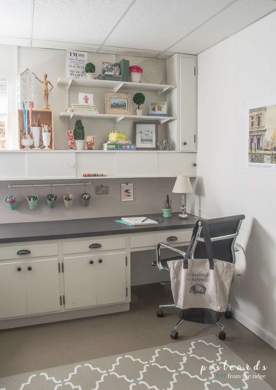 craft room painted with Benjamin Moore White Dove