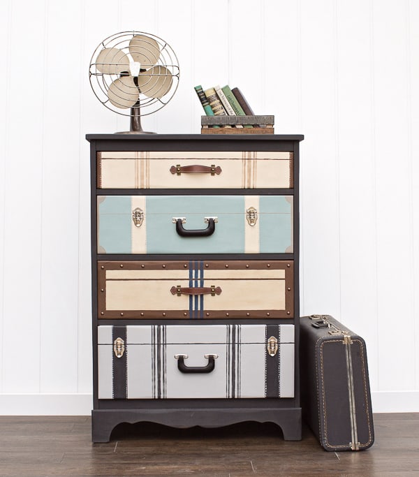 dresser with drawers that look like suitcases