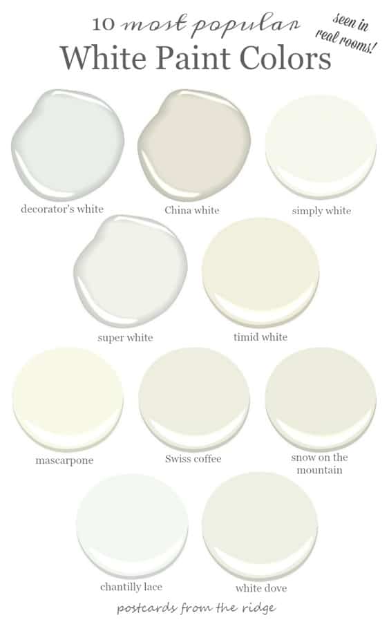 popular white paint color swatches