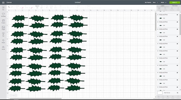 screen shot of holly leaves in cricut design space