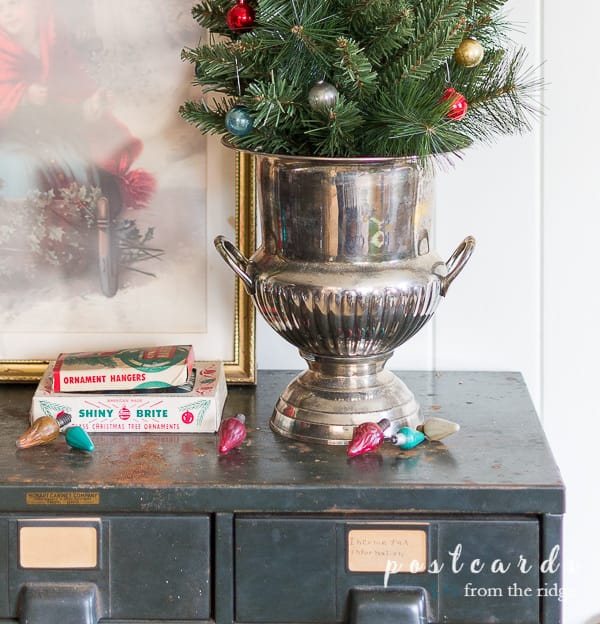 vintage champagne ice bucket with tabletop tree