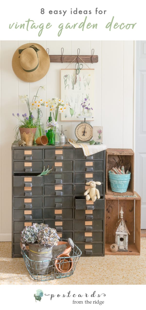 vintage metal hobart drawer cabinet with cottage garden-inspired decor