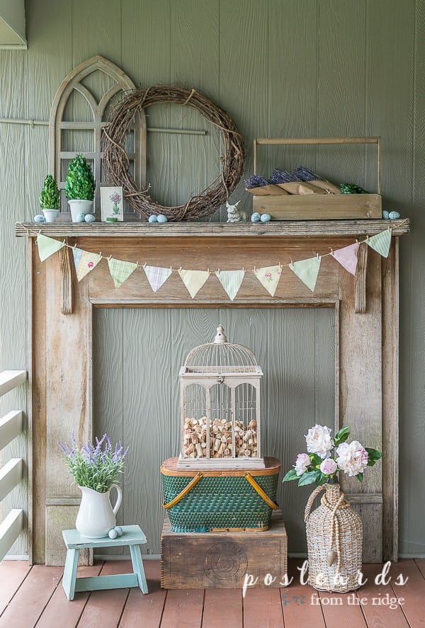 rustic mantel with spring decor ideas