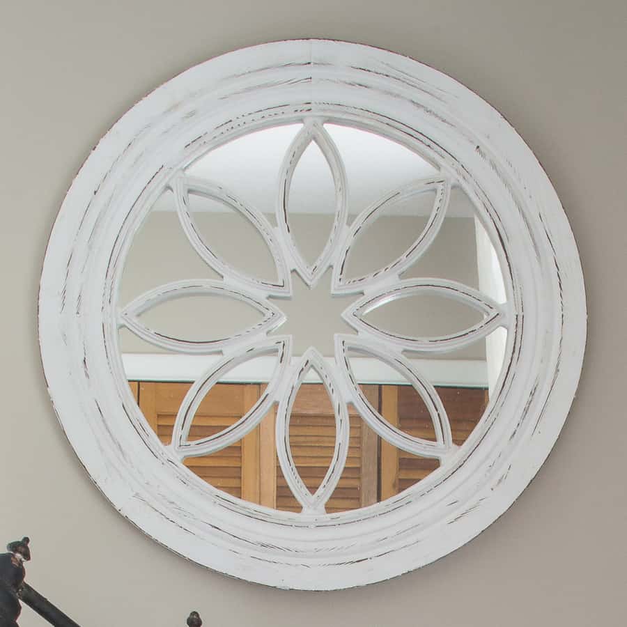 Round White Wooden Mirror