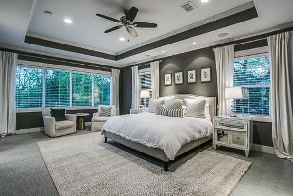 bedroom with Sherwin Williams Peppercorn walls