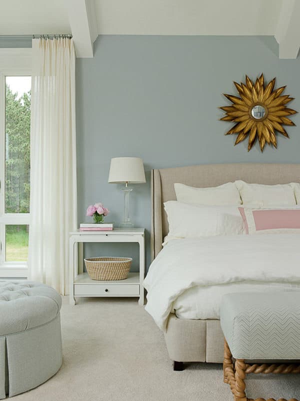 bedroom with Benjamin Moore Blue Springs walls