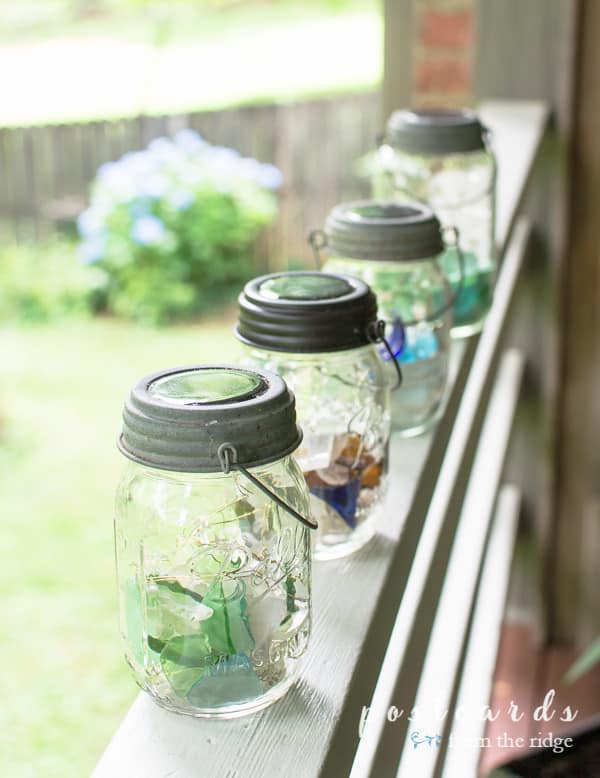 solar-powered mason jar sea glass lanterns