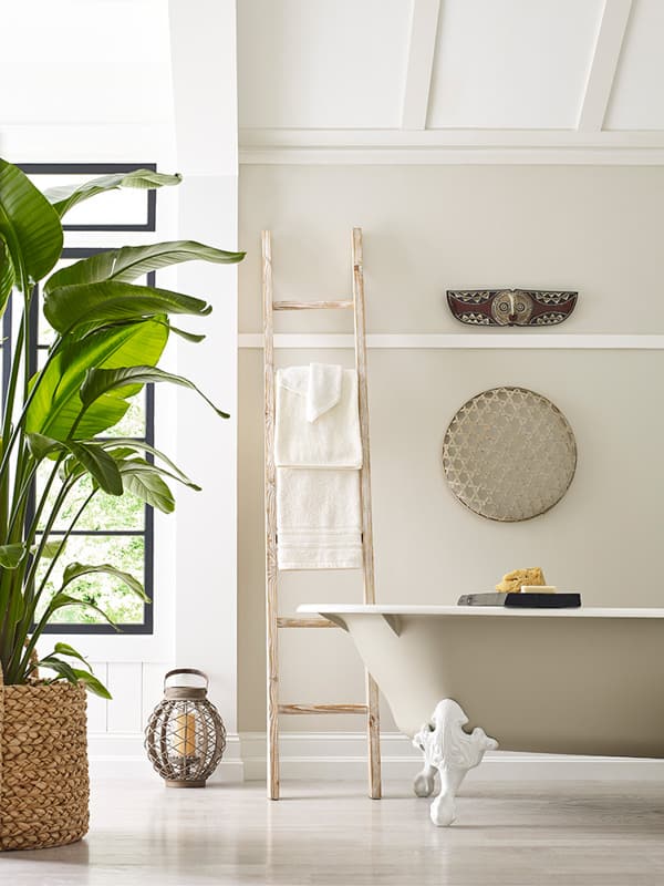 farmhouse bathroom painted with Sherwin Williams Natural Tan