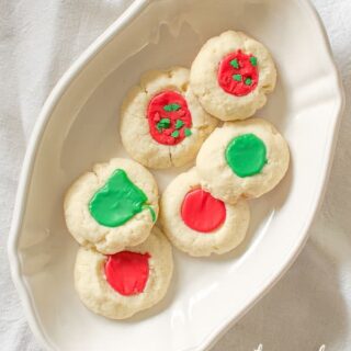 thumbprint cookies with red and green icing