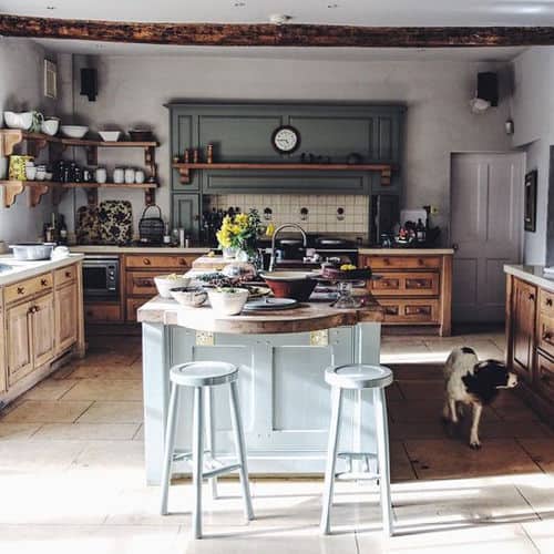 old kitchen with worn wood cabinets