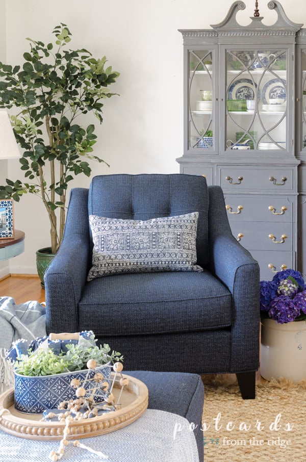 indigo blue chair and pillow