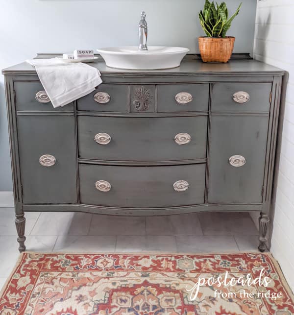 diy vanity from buffet dresser