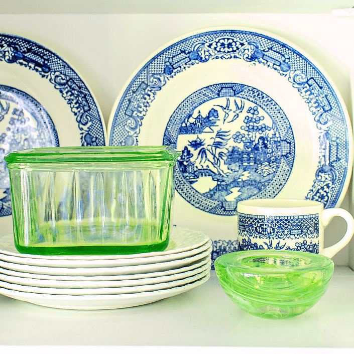 blue and white transferware dishes