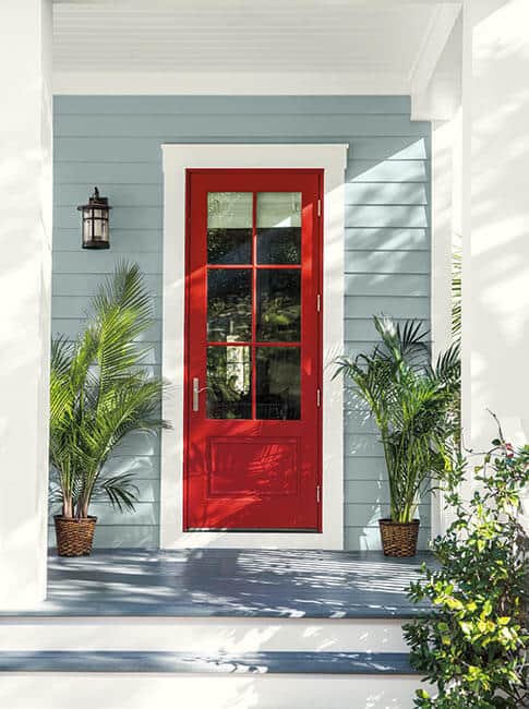 benjamin moore caliente front door and nimbus gray siding