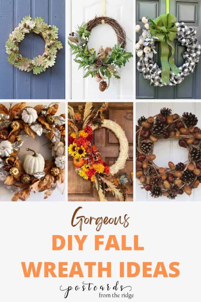 Pin collage with 4 images of fall wreaths with text 
