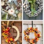 Pin collage with 4 images of fall wreaths with text