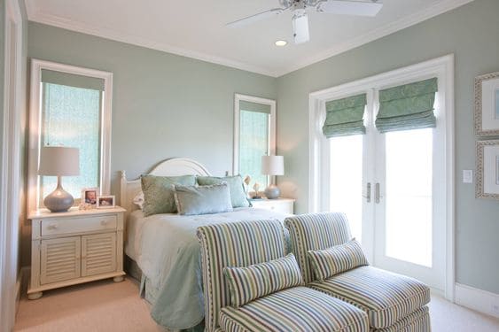 sage green color bedroom painted with sherwin williams filmy green