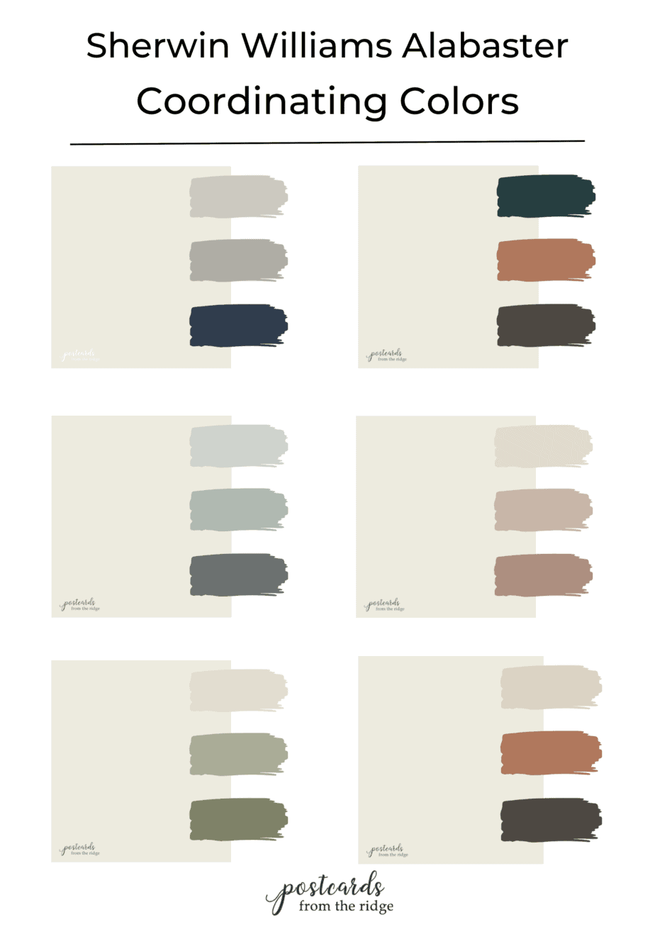 Sherwin Williams Alabaster SW7008 Color Palettes and Review Postcards